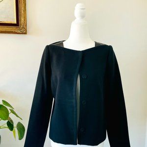 Milly Black Crepe & Lambskin Cropped Jacket